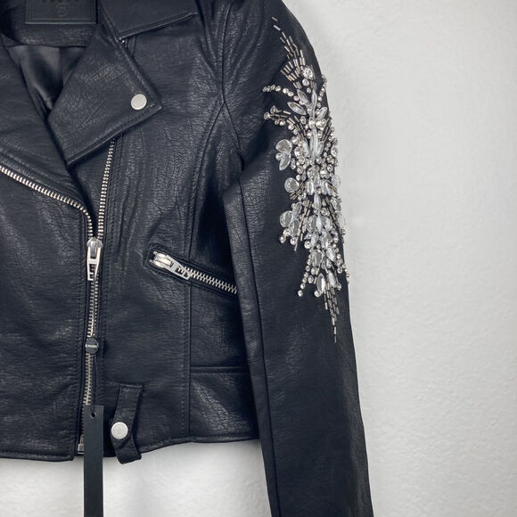 BLANK NYC WOMENS BLACK LONG SLEEVES EMBELLISHED BIKER SIZE XS - Picture 3 of 12